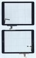 Сенсорное стекло (тачскрин) для Apple iPad Air (A1474, A1475, A1476), черное с кнопкой (OEM)