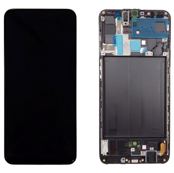 Дисплей Samsung A705FN, DS (A70) в рамке (черный) сервисный ориг 100% Super AMOLED