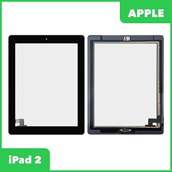 Тачскрин (сенсорное стекло) для планшета Apple iPad 2 (A1395, A1396, A1397) с кнопкой Home, черный, класс ААА, 9.7
